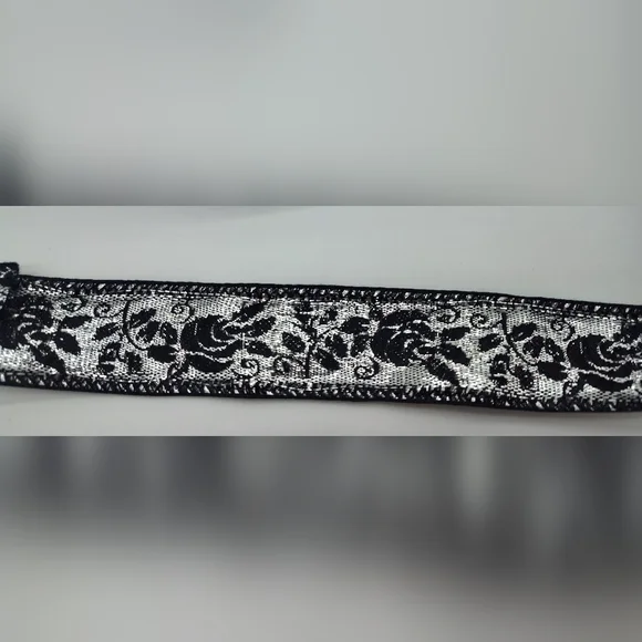 Vintage Japanese Black Silver Rose Jacquard Ribbon 1.25 Luxury Trim Two (2) Yard - Picture 4 of 5